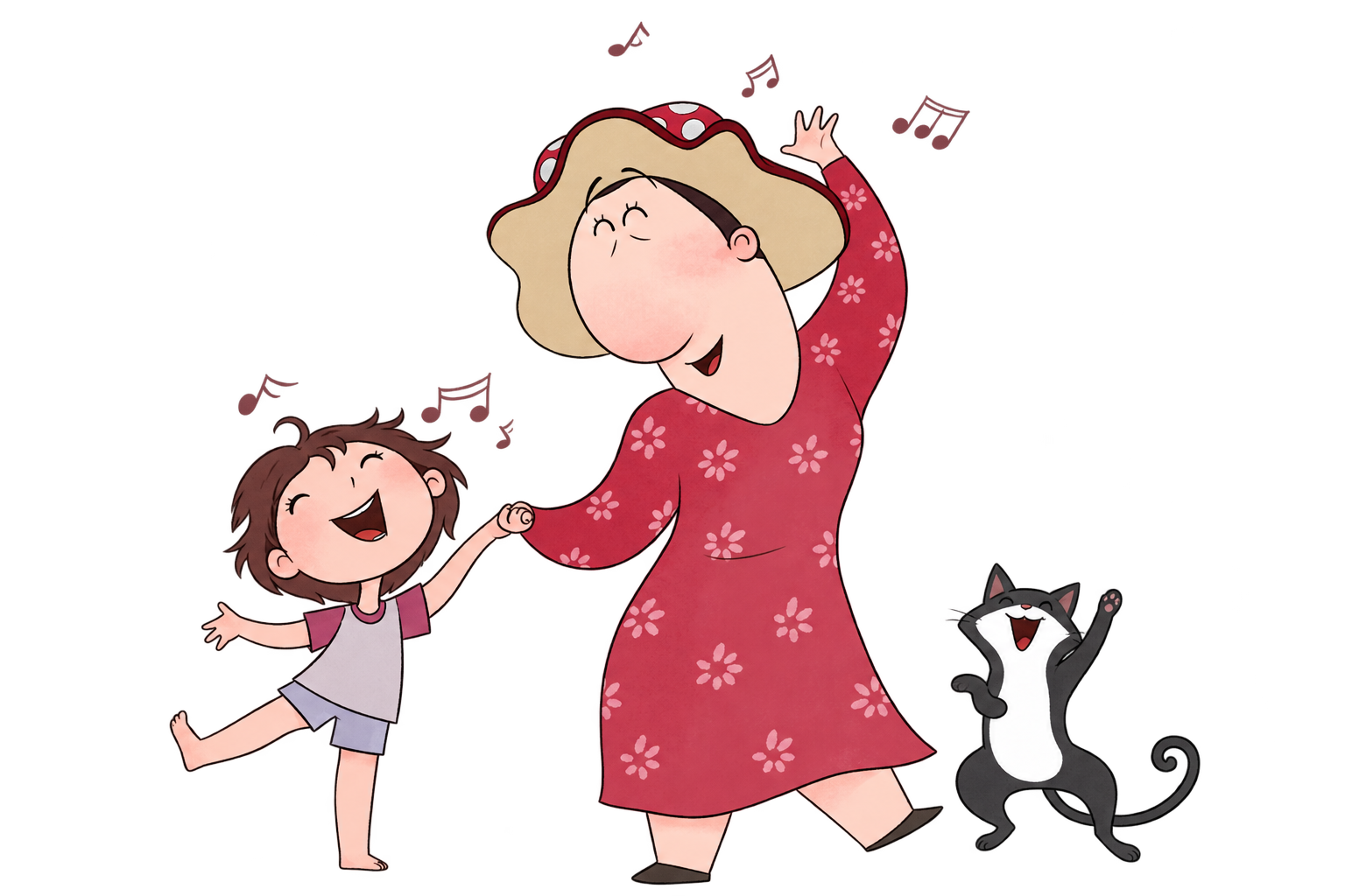 Grandma Alice, Jazz and their cat dancing together